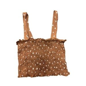 American Eagle Small‎ Cropped Smocked Brown Orange Flower Tank Top Boho Casual
